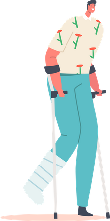 Injured man walking with the help of sticks  Illustration