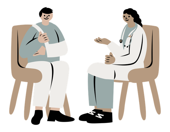 Injured Patient talking with female doctor  Illustration