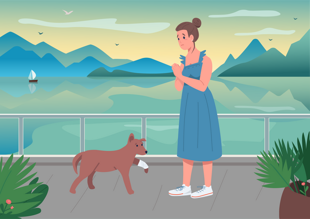 Injured pet with owner  Illustration