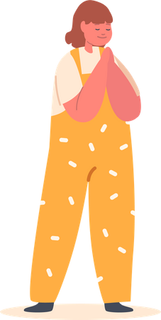 Innocent Child Girl Character Praying With Closed Eyes  Illustration