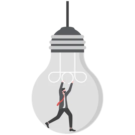 Creativity Or Innovation To Solve Business Problem Imagination Or Knowledge To Succeed Invention Or Motivation To Help Success Concept Man Fixing Lightbulb Idea Illustration