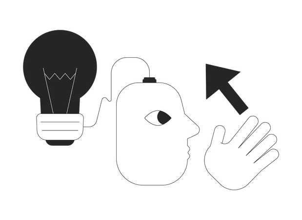 Innovative Ideas Generating Black And White 2 D Line Cartoon Character Head With Connected Lightbulb Isolated Vector Outline Personage Development Technology Monochromatic Flat Spot Illustration Illustration