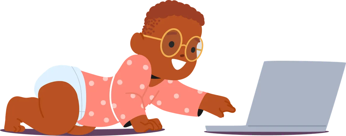 Inquisitive Baby with Laptop  Illustration