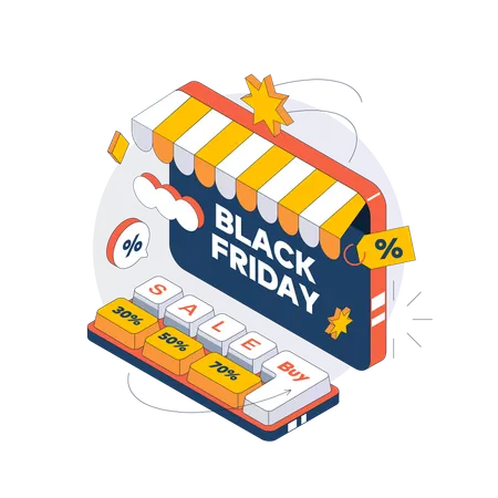 Inscripción de Black Friday en la computadora  Ilustración