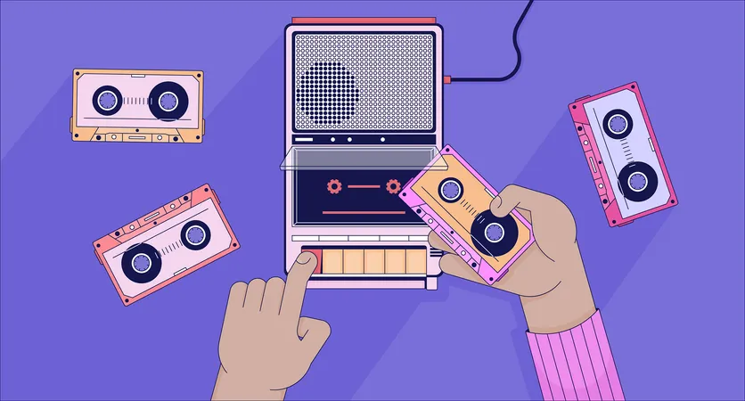 Inserting cassette tape into player  イラスト