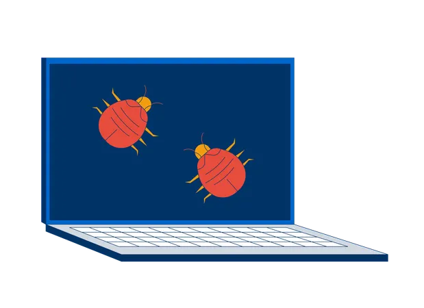 Insetos de computador rastejando na tela do laptop  Ilustração