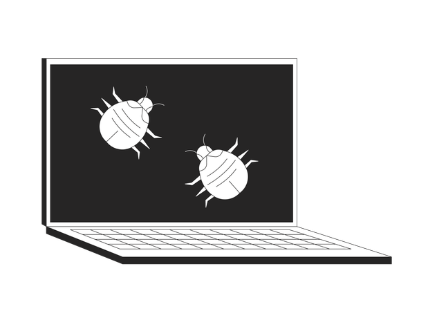 Insetos de computador rastejando na tela do laptop  Ilustração