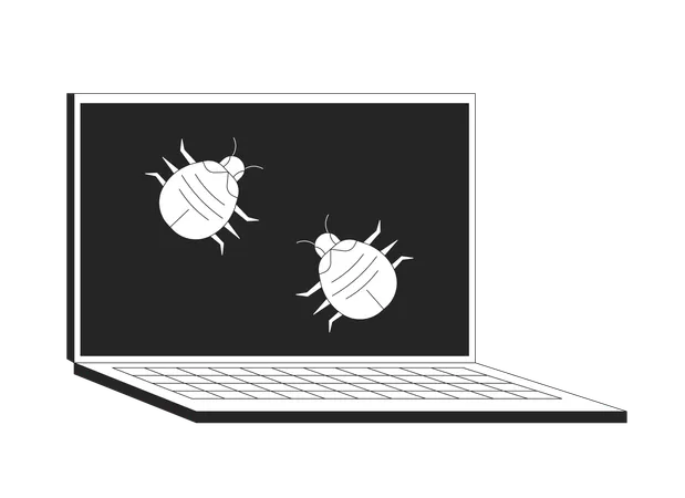 Insetos de computador rastejando na tela do laptop  Ilustração