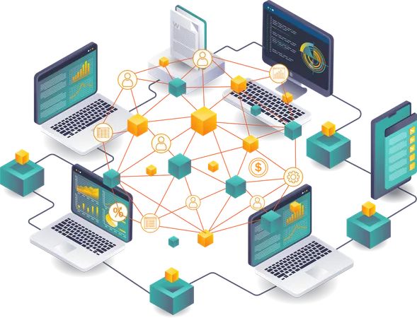 Insights tecnológicos de redes de transações de computadores  Ilustração