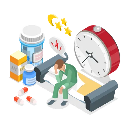 3 D Isometric Flat Vector Conceptual Illustration Of Insomnia Stress Depression And Sleeping Problems Illustration