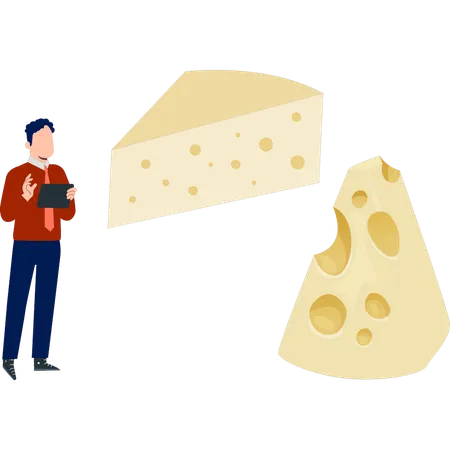 Inspecteur des aliments travaillant sur la qualité du fromage  Illustration