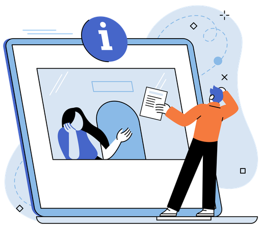 Inspector asks for information at counter  Illustration