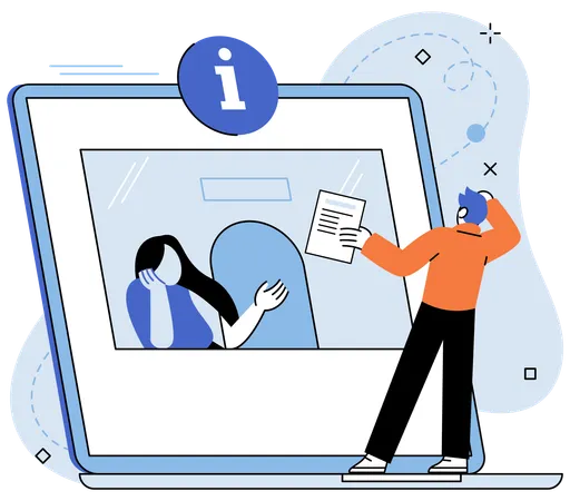 Inspector asks for information at counter  Illustration