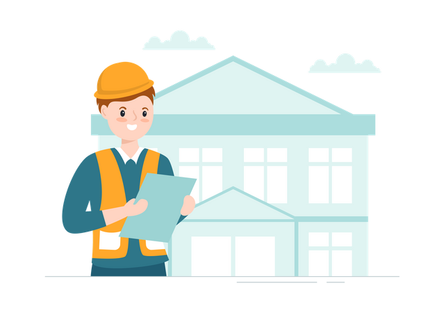 Inspector de viviendas revisando el mantenimiento de la casa  Ilustración