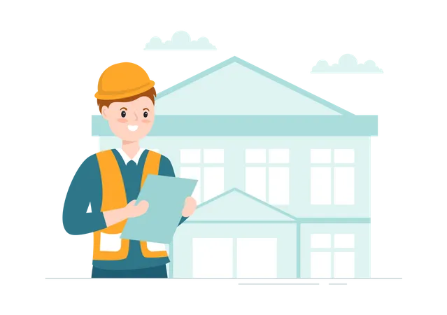 Inspector de viviendas revisando el mantenimiento de la casa  Ilustración