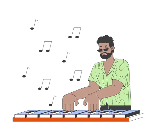 Hombre afroamericano inspirado tocando música  Ilustración