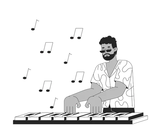 Homme afro-américain inspiré jouant de la musique  Illustration