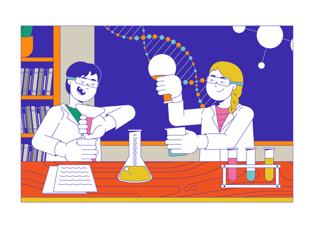 Inspired children students doing chemical experiments  Illustration