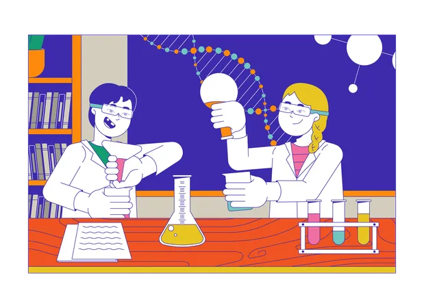 Inspired children students doing chemical experiments  Illustration