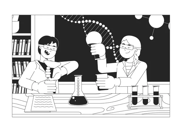 Inspired children students doing chemical experiments  Illustration