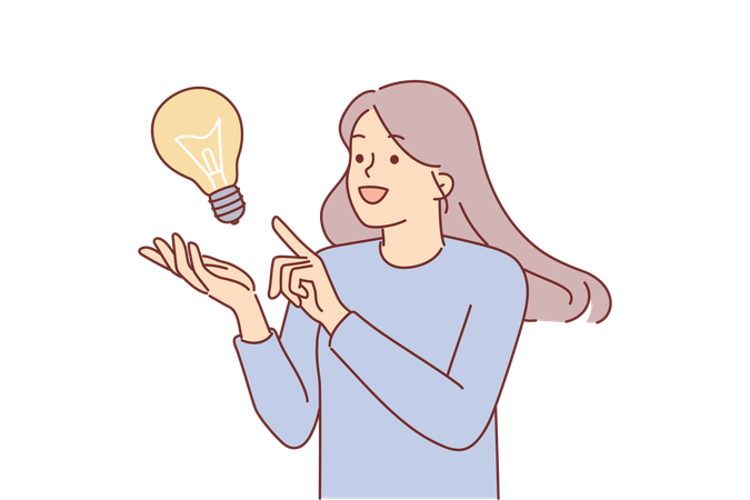 Inspired woman comes up with idea to save energy resources  Illustration