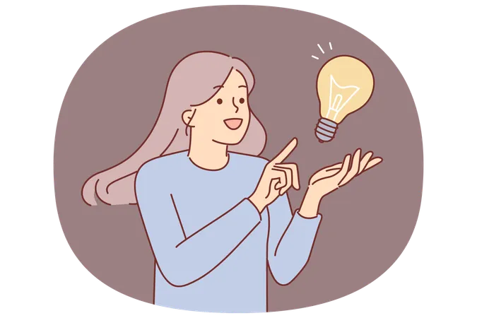 Inspired woman comes up with idea to save energy resources  Illustration