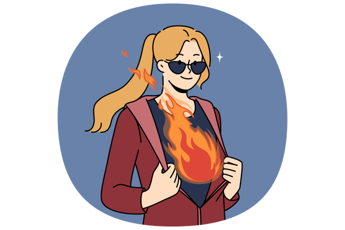 Inspired woman with flame in breast  Illustration