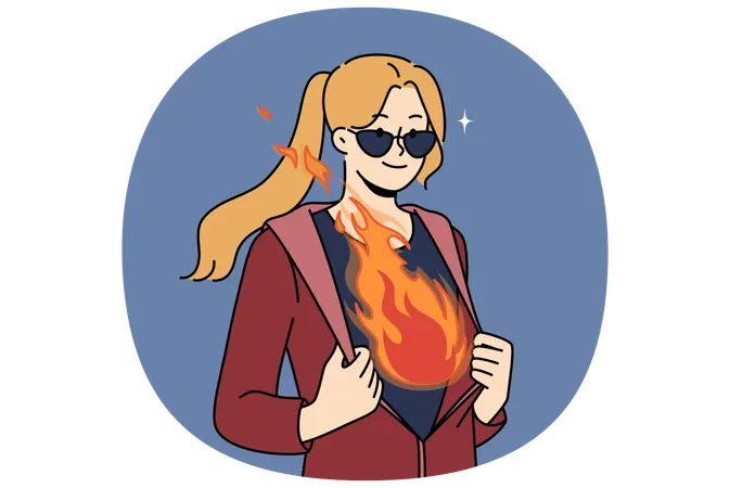 Inspired woman with flame in breast  Illustration
