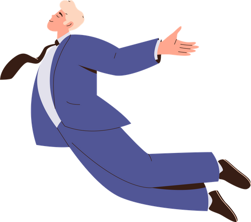 Inspirierter Geschäftsmann im formellen Anzug fliegt durch die Luft  Illustration