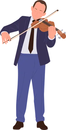 Inspirited talented man classical musician character performing solo playing violin  Illustration