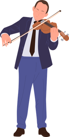 Inspirited talented man classical musician character performing solo playing violin  Illustration