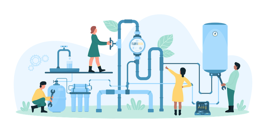 Instalação de sistema de abastecimento de água residencial  Ilustração