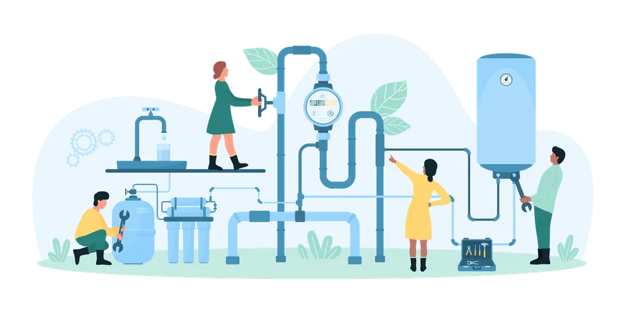 Instalação de sistema de abastecimento de água residencial  Ilustração