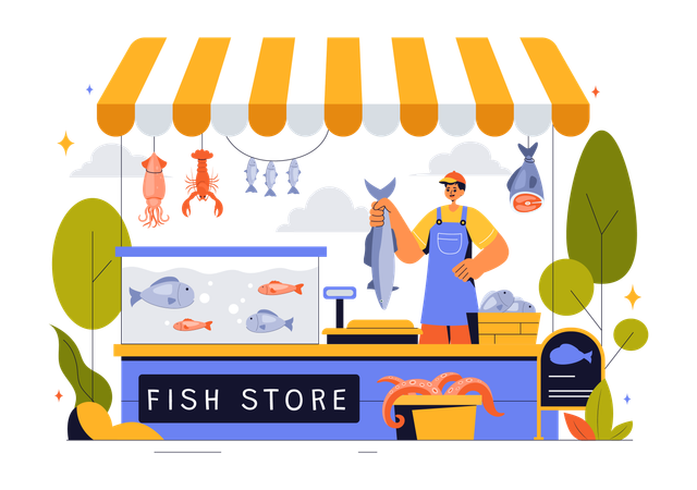 Configuración de la tienda de pescado  Ilustración