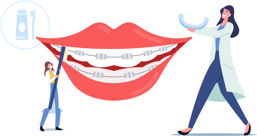 Install Dental Braces to Patient Teeth  Illustration