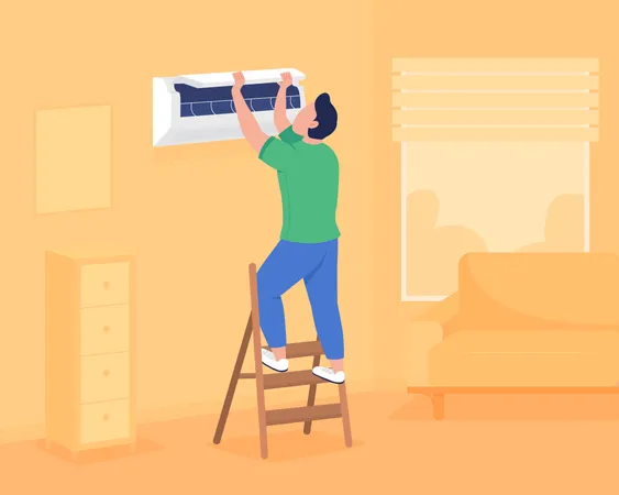 Installing air conditioning in wall Illustration