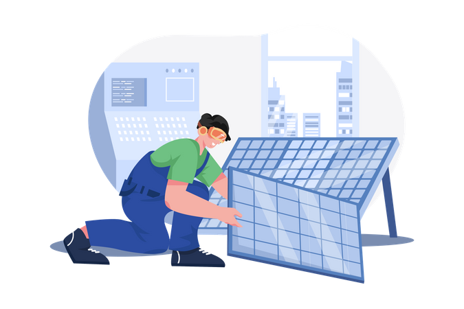 Installing Solar Panel in Vr Technology  Illustration