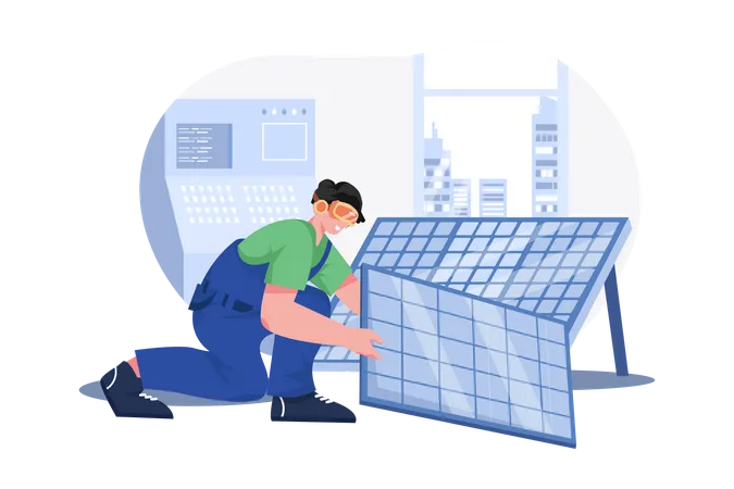 Installing Solar Panel in Vr Technology  Illustration