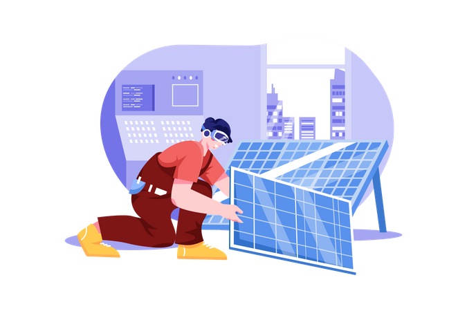 Installing Solar Panel in Vr Technology  Illustration