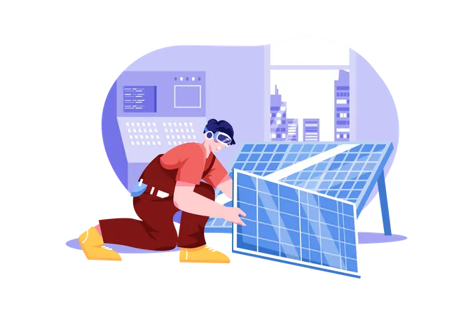 Installing Solar Panel in Vr Technology  Illustration