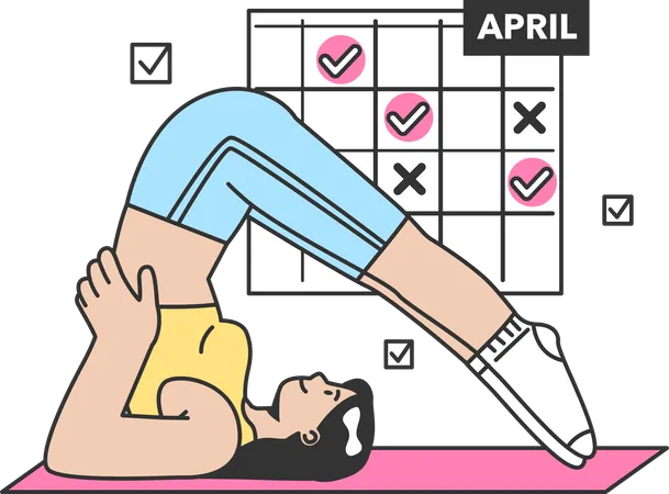 Instructor de fitness prepara calendario de fitness para el mes de abril  Ilustración