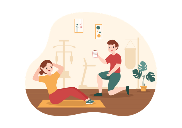 Instructor de gimnasio personal imparte formación.  Illustration