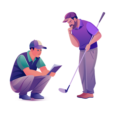 Instructor de golf guiando al jugador  Ilustración