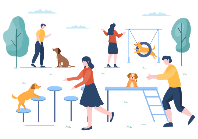 Instructor giving training in Dogs Training Center  Illustration