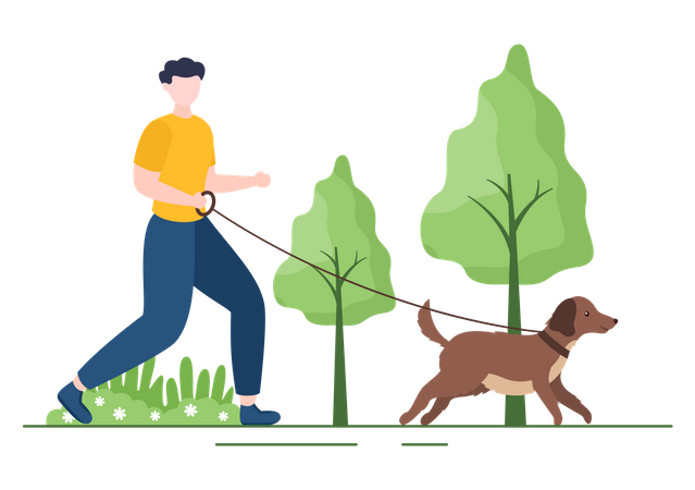 Instructor running with dog Illustration