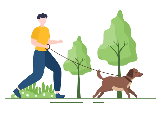 Instructor running with dog  Illustration