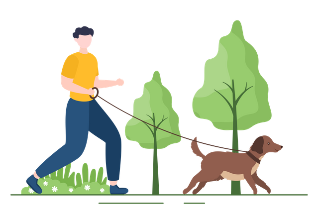 Instructor running with dog  Illustration