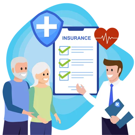 Insurance agent explain package senior couple to protect from life health accident  Illustration