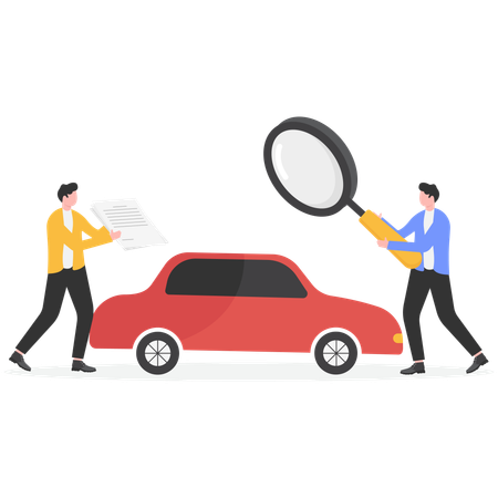 Insurance agent inspecting car for insurance  Illustration