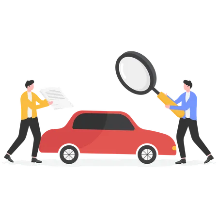 Insurance agent inspecting car for insurance  Illustration